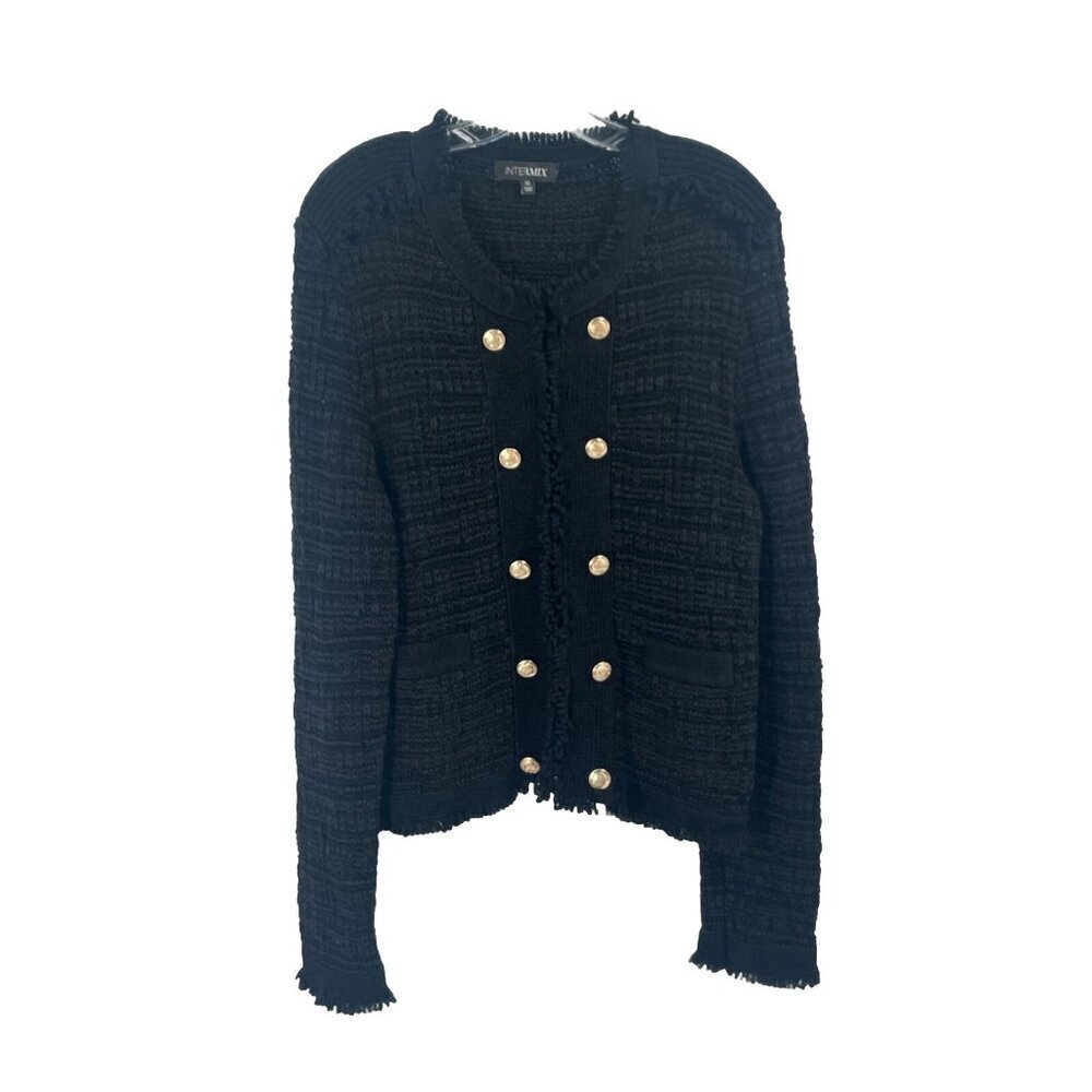 Intermix Silk Blend Knot Black Cardigan Sweater Gold Buttons Sz 12 (